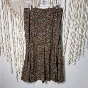 Peruvian Connection Jewel Tone Floral Kick Pleat Midi Length Cotton Skirt 16